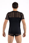 Schwarzes verführerisches T-Shirt mit asymmetrischer Stickerei von LOOK ME – Ansicht 2