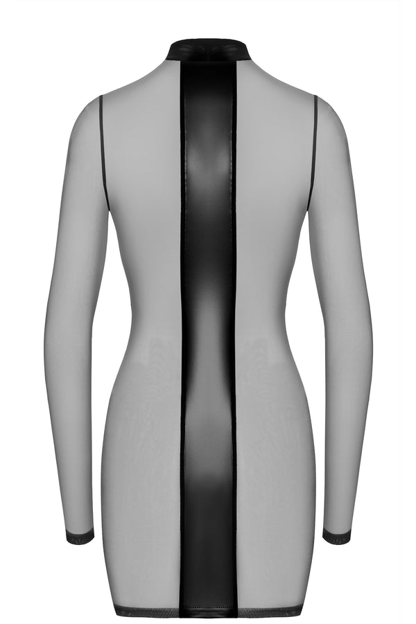 Sexy schwarzes Crossfire Netz-und-Wetlook Minikleid von Noir Handmade – Ansicht 4
