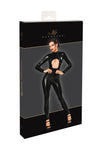 Schwarzer figurbetonter Ganzkörper Overall aus glänzendem Powerwetlook von Noir Handmade – Ansicht 8