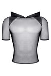 Schwarzes verführerisches Kapuzenshirt aus feinem Netzmaterial von Regnes Fetish Planet – Ansicht 2