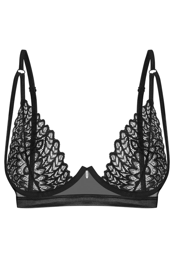 Schwarzer verführerischer Bügel BH mit zarter Stickerei von Obsessive – Ansicht 5