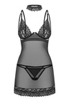 Schwarzes atemberaubendes transparentes Negligee mit edlen Stickereien und Halsband | Obsessive