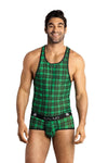 Grünes aufregend transparentes Herren Tank Top mit geometrischem Karo Muster von Anais for Men