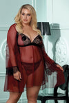 Roter verführerischer Tüllmorgenmantel mit eleganter Spitze von Anais Apparel Size Plus