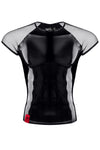 Schwarzes glänzendes Lackshirt mit transparenten Mesh Details von Regnes Fetish Planet – Ansicht 10