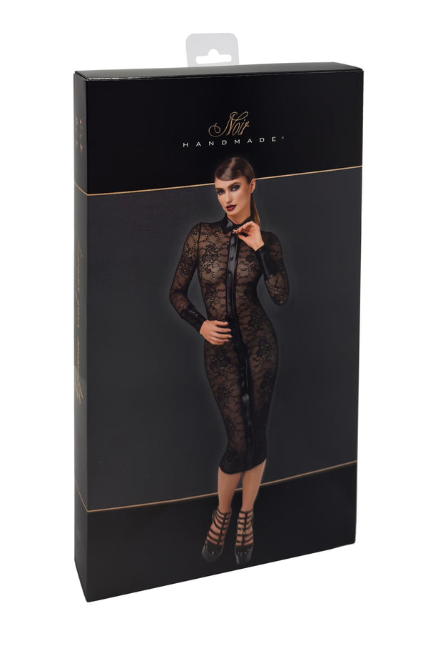 Sinnliches schwarzes Noirelle Spitzen-Midikleid Cutout von Noir Handmade – Ansicht 10