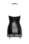 Sinnliches schwarzes Powerwetlook Minikleid mit Spitzenbesatz von Noir Handmade – Ansicht 4