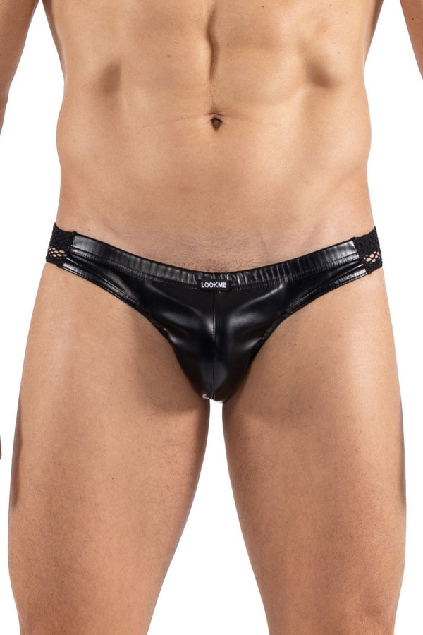 Schwarzer aufregender Herren-Slip in Kunstleder-Optik von LOOK ME