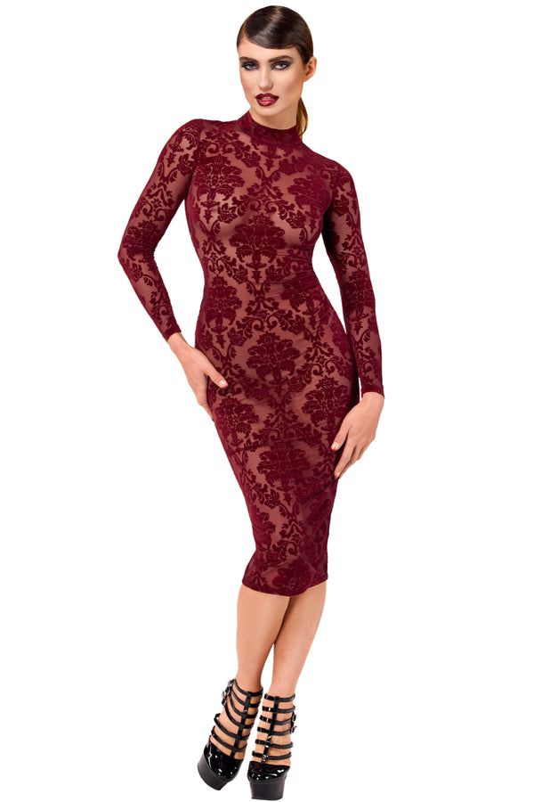 Romantisches rotes Flockkleid Kink Royal halblang mit Samt von Noir Handmade – Ansicht 5