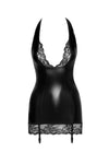 Sinnliches schwarzes Powerwetlook Minikleid mit Spitzenbesatz von Noir Handmade – Ansicht 7