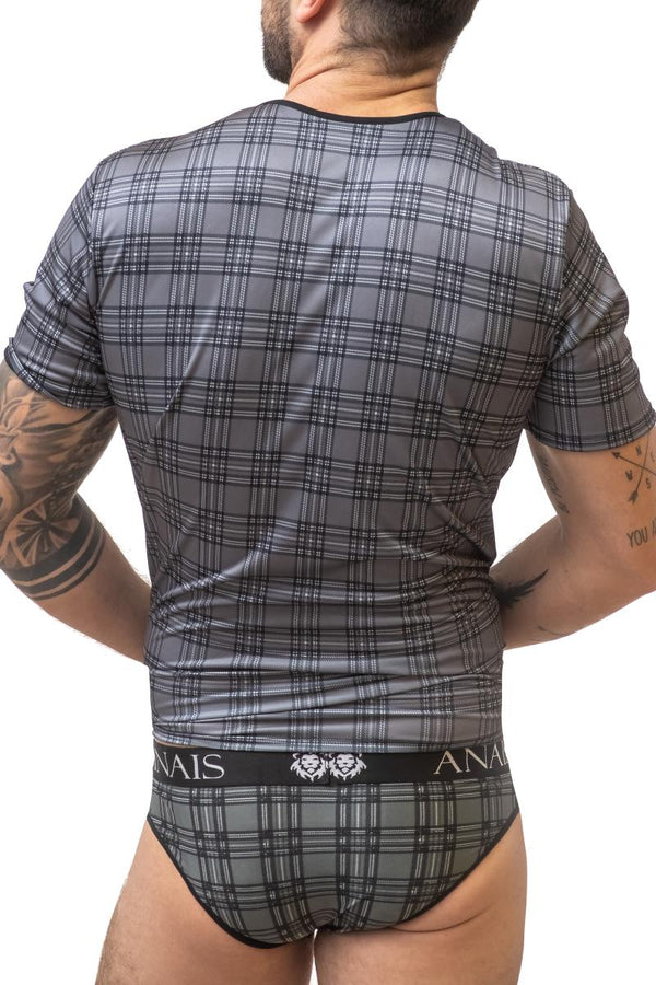 Graues verführerisches Herren T-Shirt mit elegantem Karomuster von Anais for Men – Ansicht 2