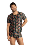 Buntes aufregendes figurbetontes T-Shirt mit markantem Flower Skull Print von Anais for Men