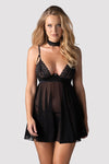 Schwarzes verführerisches Babydoll Set mit aufwendiger Stickerei von Obsessive