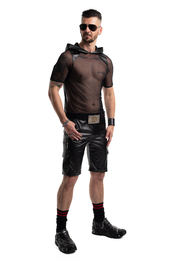 Schwarzes verführerisches Kapuzenshirt aus feinem Netzmaterial von Regnes Fetish Planet – Ansicht 7