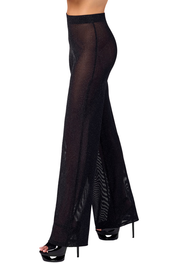 Sinnliche schwarze Onyx Sheer Palazzo-Hose von Noir Handmade – Ansicht 9