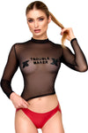 Sexy schwarzes Wetlook Top mit kreativem Cutout F389 von Noir Handmade – Ansicht 7