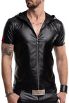 Schwarzes verführerisches Wetlook Shirt mit Kapuze von Regnes Fetish Planet