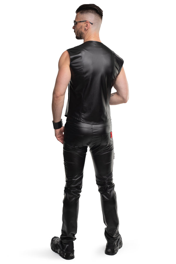 Schwarze attraktive Wetlook Hose mit auffälligen Reißverschlüssen von Regnes Fetish Planet – Ansicht 9