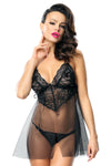 Schwarzes verlockendes Lingerie Babydoll mit aufregender Zierschnürung von Demoniq
