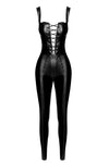 Sexy schwarzer Wetlook Overall F362 mit langem Reißverschluss von Noir Handmade – Ansicht 2