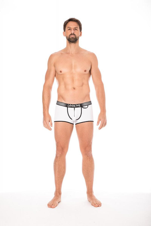 Weißes provokantes figurbetontes Boxershort mit markantem Reißverschluss von LOOK ME – Ansicht 5