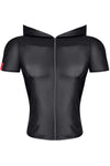 Schwarzes verführerisches Wetlook Shirt mit Kapuze von Regnes Fetish Planet – Ansicht 2