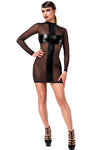 Sexy schwarzes Crossfire Netz-und-Wetlook Minikleid von Noir Handmade – Ansicht 5