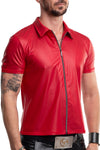 Rotes verführerisches Wetlook Poloshirt mit dunklem Reißverschluss von Regnes Fetish Planet – Ansicht 6