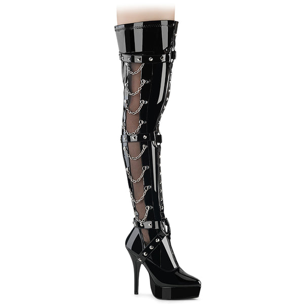 INDULGE-3026 Plateau Overknee Stiefel - Schwarz Lack von Devious