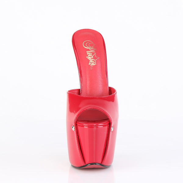 JUBILANT-01 Plateau Peeptoe Pantoletten - Rot Lack | Pleaser