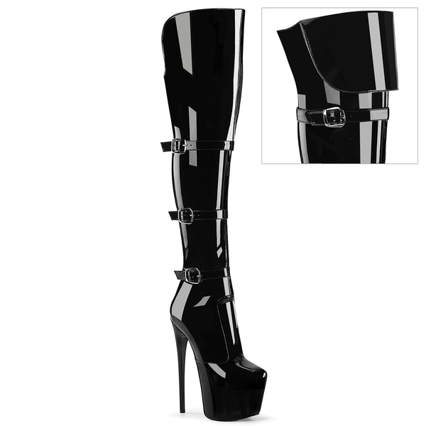 JUBILANT-3018 Overkneestiefel Plateauschuhe Schwarz | Pleaser