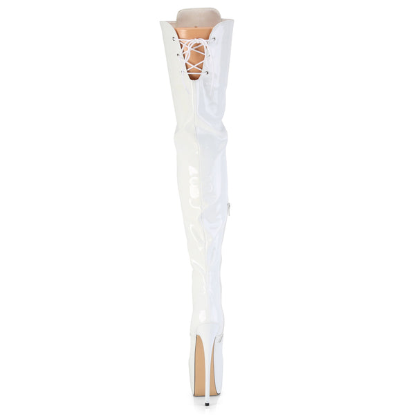 JUBILANT-4012 Overkneestiefel Plateauschuhe Weiß | Pleaser