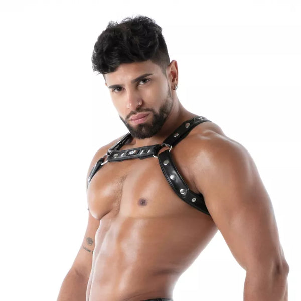 Schwarzes Kinky Bulldog-Harness von TOF Paris – Ansicht 2