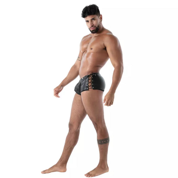Schwarze verführerische Boxer mit aufregenden Schnürungs Details von TOF Paris – Ansicht 4