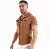 Herren Cordhemd kurzarm - Retro-Chic, taillierter Schnitt, Kamel | TOF Paris