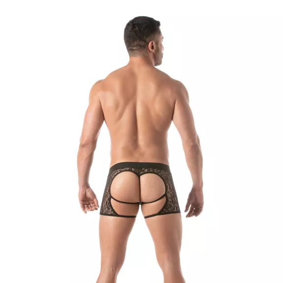 Herren Lace String Thong - chaps-inspiriertes Design, elastisch, Schwarz | TOF Paris