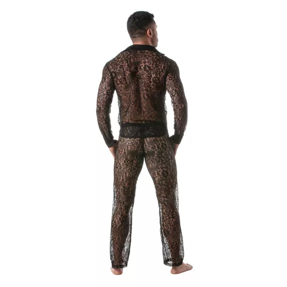 Langarm Spitzenhemd Herren - Slim Fit, semi-transparent, elegant, Schwarz | TOF Paris