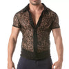 Herren Spitzen-Shortsleeve Shirt mit Satin-Kragen, schwarz | TOF Paris