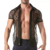 Herren Spitzen-Shortsleeve Shirt mit Satin-Kragen, schwarz | TOF Paris