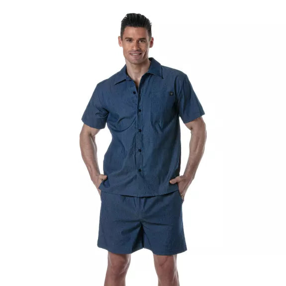 Herren Kurzarmhemd Jeansblau - Leicht & Komfortabel Made in France | TOF Paris