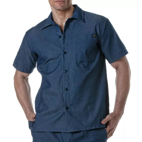 Herren Kurzarmhemd Jeansblau - Leicht & Komfortabel Made in France | TOF Paris