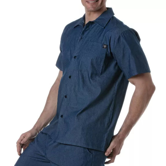 Herren Kurzarmhemd Jeansblau - Leicht & Komfortabel Made in France | TOF Paris