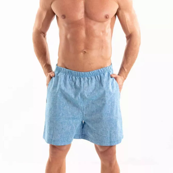 Hellblaue sommerliche Leinenshorts mit entspanntem Schnitt von TOF Paris – Ansicht 4