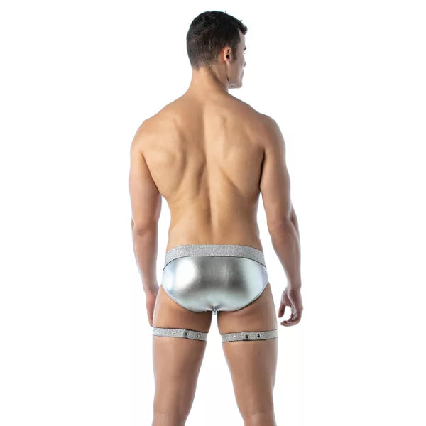 Silbernes verführerisches Lurex Harness für Männer von TOF Paris – Ansicht 8
