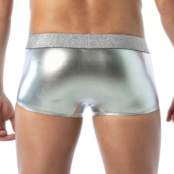 Silberne verführerische Boxer Shorts mit trendigem Glanz von TOF Paris – Ansicht 2
