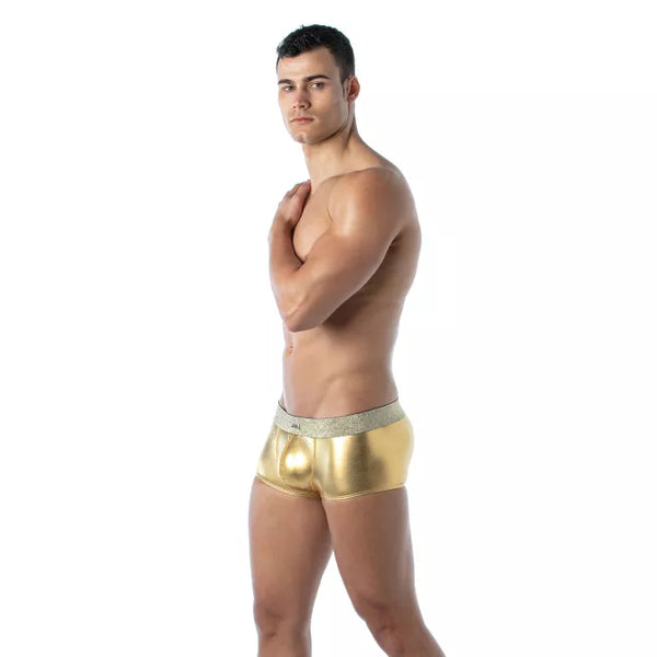 Goldene verführerische Boxer Shorts mit glänzendem Effekt von TOF Paris – Ansicht 5