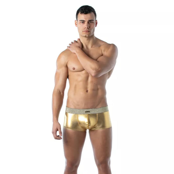 Goldene verführerische Boxer Shorts mit glänzendem Effekt von TOF Paris – Ansicht 4
