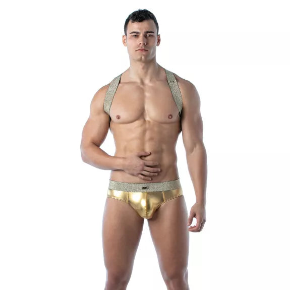 Party Harness X-Form Gold - Elastisch, Komfortabel & Glänzend | TOF Paris