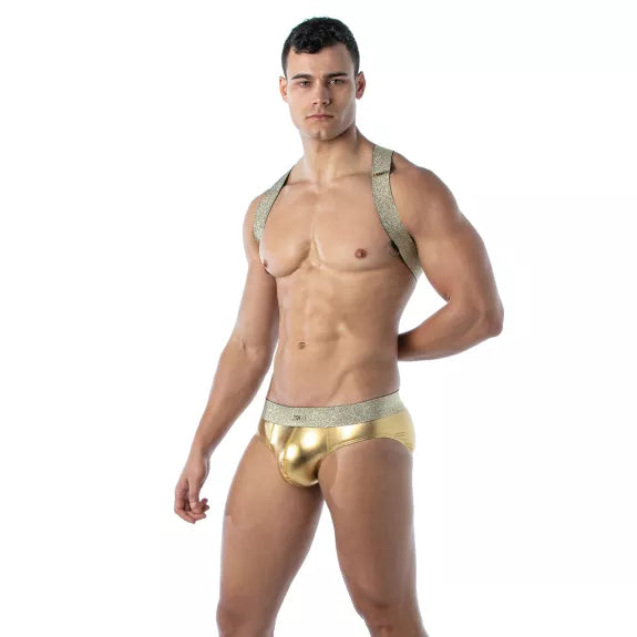 Party Harness X-Form Gold - Elastisch, Komfortabel & Glänzend | TOF Paris