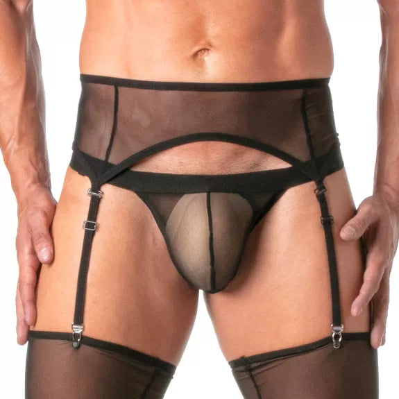 Strumpfhalter Set Mesh mit verstellbaren, schonenden Clips schwarz | TOF Paris